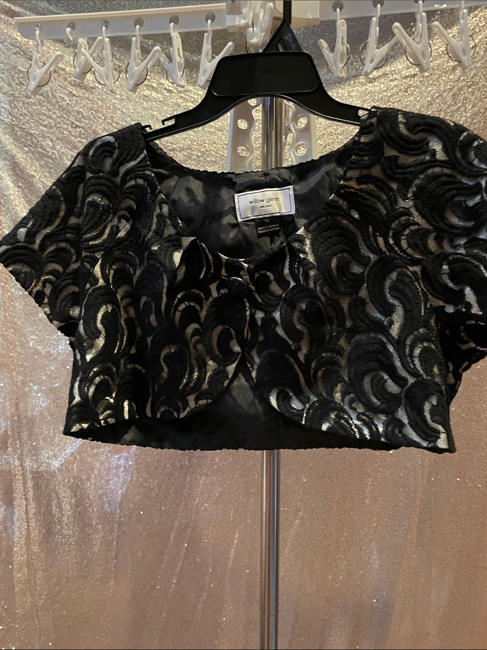 Willow & Clay Black Velvet Lace Cropped Bolero Top